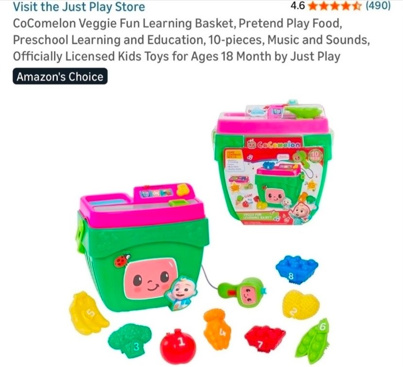 CoComelon Veggie Fun Learning Basket, Pretend Play Food, Preschool Learning and Education, 10-pieces, Music and Sounds,