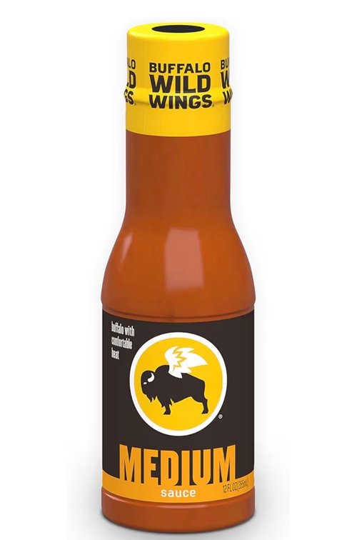 (4) Buffalo Wild Wings Medium Buffalo Sauce, 12 fl. oz., Perfect Dipping Sauce, Chicken Marinade, Wing Seasoning and Burger Topping, Enjoy a Medium, Comfortable Heat