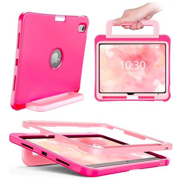 INFILAND Kids Case for iPad A16 11 Inch 2025 (11th Gen), iPad 10th Generation (10.9 Inch 2022), Durable Shockproof Stand Protective Cover with Pencil Holder/Handle (Magenta-Pink)