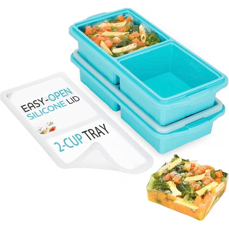 Silicone Freezer Tray With Lid-Soup Freezer Container molds-2-cup Extra Large Ice Cube Tray-makes 4 perfect 500ml portions cubes, For freezing