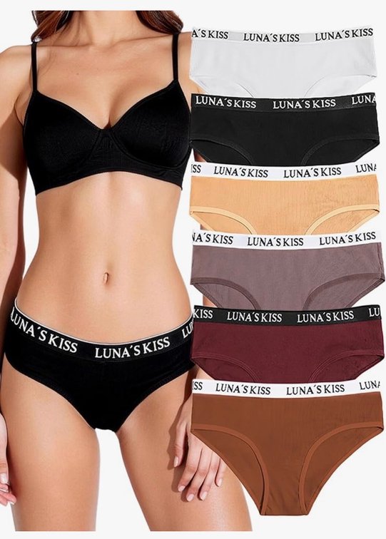 Size S LUNA'S KISS 6 Pack Cotton Underwear for Women-Classic Hipster Bikini Panties Stretch No Show