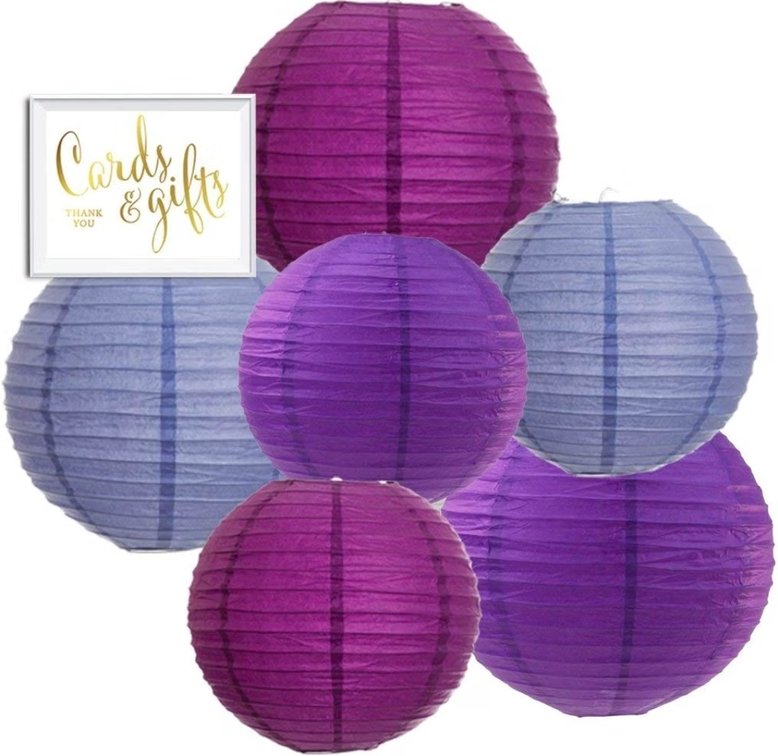 Andaz Press Paper Lantern Kit Plum Purple Party Decorations Set of 6, Bridal Shower Kit Hanging Decor for Baby Shower Wedding Birthday, Plum Party Decorations Lavender Paper Hanging Decor