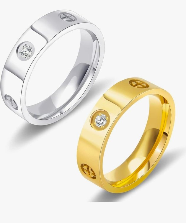 Size 5 AmorArtSky Love Ring 18k Gold Silver Rings ：Friendship Ring With Screw Design Inlay Cubic Zirconia Stainless Steel Wedding Promise Bands Jewelry Mother's Day Birthday Gifts for Women