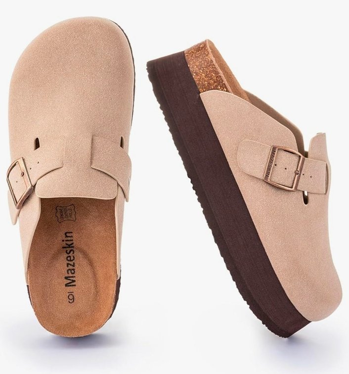 Women's 6 mazeskin Genuine Leather Platform Orthopedic Clogs Slippers with Arch Support, Vegan Suede Upper, Orthotic Footbed for Plantar Fasciitis Relief