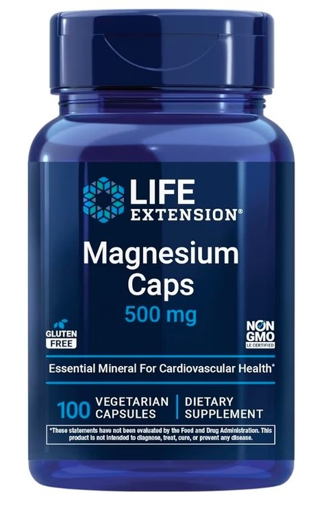 Life Extension Magnesium Caps, 500 mg, Magnesium Oxide, Citrate, and Succinate, Heart Health, Healthy Bones, Metabolism Support, 100 Vegetarian Capsules