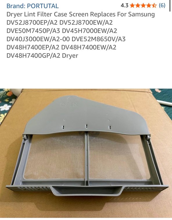 Dryer Lint Filter Case Screen Replaces For Samsung DV52J8700EP/A2 DV52J8700EW/A2 DVE50M7450P/A3 DV45H7000EW/A2 DV40J3000EW/A2-00 DVE52M8650V/A3 DV48H7400EP/A2 DV48H7400EW/A2 DV48H7400GP/A2 Dryer