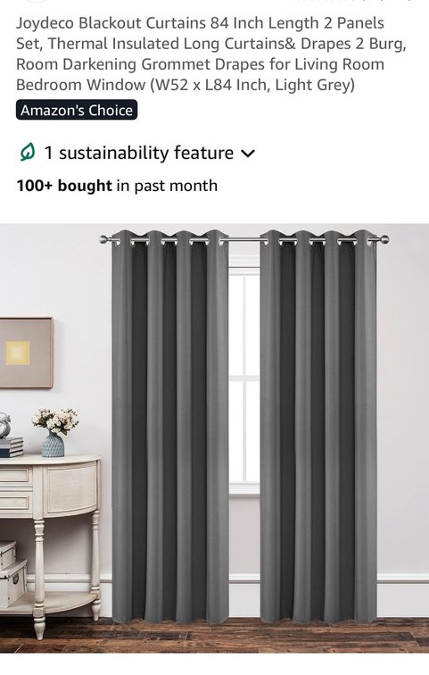 Joydeco Blackout Curtains 84 Inch Length 2 Panels Set, Thermal Insulated Long Curtains& Drapes 2 Burg, Room Darkening Grommet Drapes for Living Room Bedroom Window (W52 x L84 Inch, Light Grey)