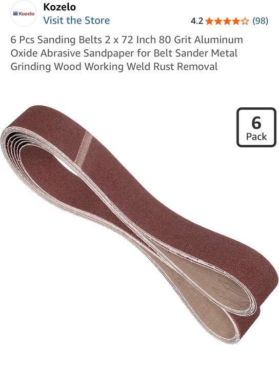6 Pcs Sanding Belts 2 x 72 Inch 80 Grit Aluminum Oxide Abrasive Sandpaper for Belt Sander Metal Grinding Wood Working Weld Rust Removal