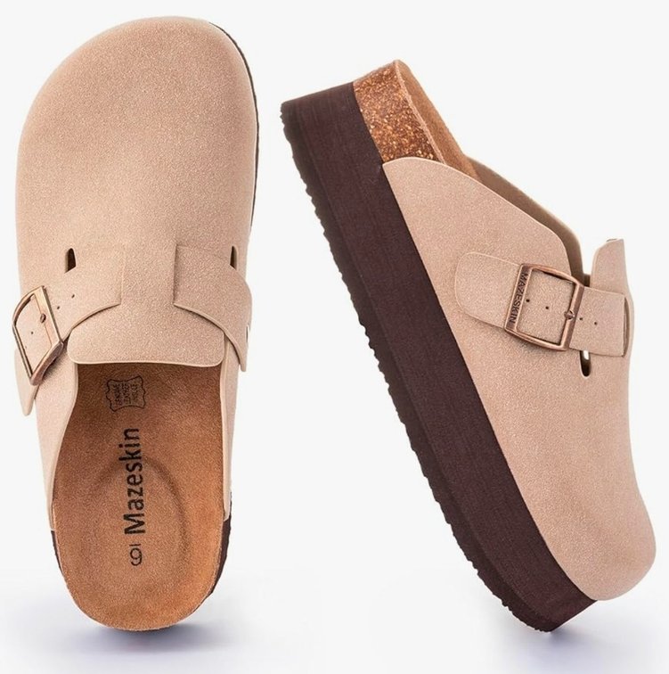 Women's 6 mazeskin Genuine Leather Platform Orthopedic Clogs Slippers with Arch Support, Vegan Suede Upper, Orthotic Footbed for Plantar Fasciitis Relief