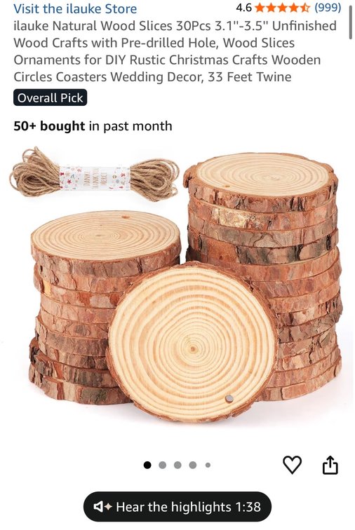 Natural Wood Slices 30Pcs 3.1''-3.5'' Unfinished Wood Crafts with Pre-drilled Hole, Wood Slices Ornaments for DIY Rustic Christmas Crafts Wooden Circles Coasters Wedding Decor, 33 Feet Twine