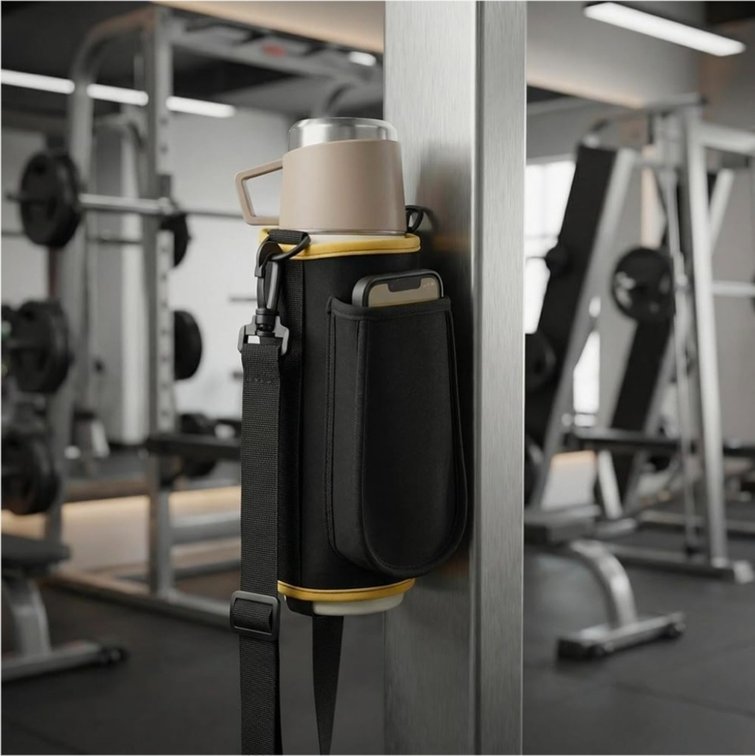 SACSTAR Magnetic Gym for Bag Water Bottle | Adjustable Strap with Phone Pocket | Hands-Free Carrier for Standard & Large Sports Bottles up to 50oz (1400ml) for Workout, Hiking, Travel