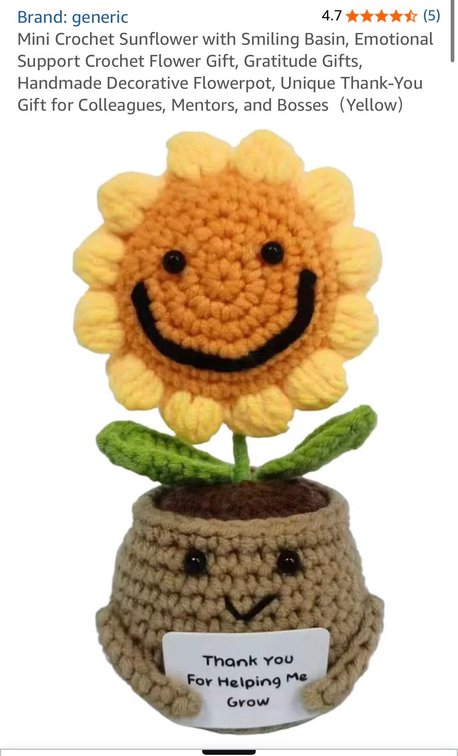 Mini Crochet Sunflower with Smiling Basin, Emotional Support Crochet Flower Gift, Gratitude Gifts, Handmade Decorative Flowerpot, Unique Thank-You Gift for Colleagues, Mentors, and Bosses