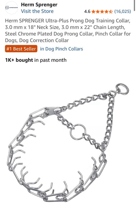 Retails $34 Herm SPRENGER Ultra-Plus Prong Dog Training Collar, 3.0 mm x 18" Neck Size, 3.0 mm x 22" Chain Length, Steel Chrome Plated Dog Prong Collar, Pinch Collar for Dogs, Dog Correction Collar