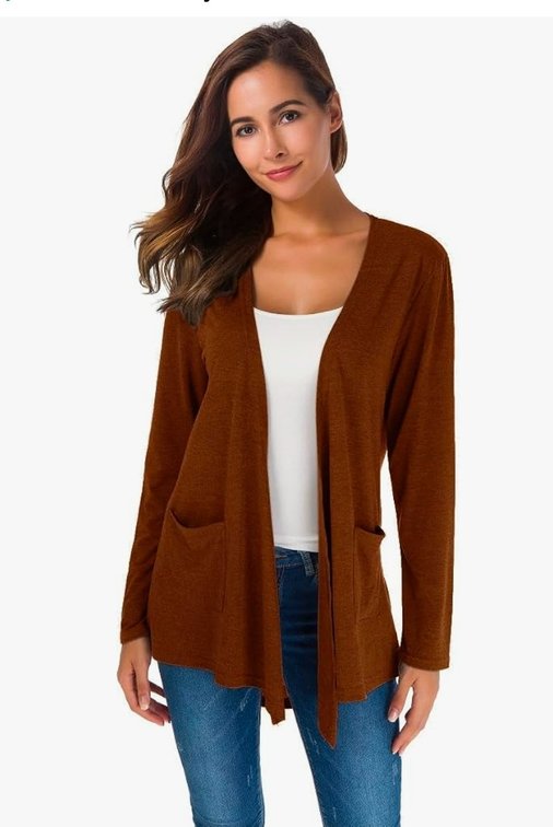 Women's L Womens Lightweight Cardigans Long Sleeve Open Front Casual Cardigan with Pockets