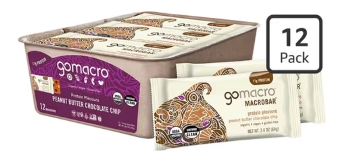Gomacro, Macrobars Power Peanut Butter Chocolate Chip Organic, 12 Count, 2.4 Ounce