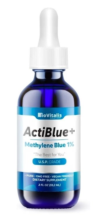 Actiblue+ Methylene Blue 1% : Methylene Blue ISO Certified Third Party Lab Tested 99,9% No Formaldehyde No Alcohol No Gluten&GMO(2Fl.Oz)