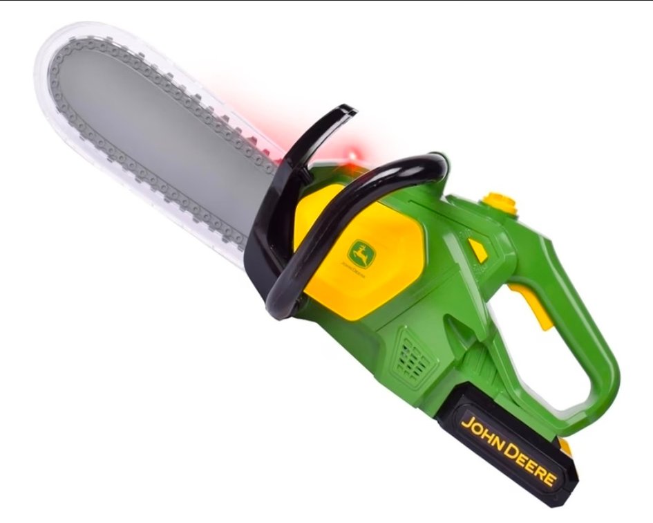 John Deere Motorized Chainsaw Toy with Light and Sound, Rotating Blade, Removable Battery Compartment, Sturdy Safe Design, for Indoor and Outdoor, Ages 3 and Up