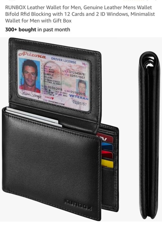 Retails $25 RUNBOX Leather Wallet for Men, Genuine Leather Mens Wallet Bifold Rfid Blocking with 12 Cards and 2 ID Windows, Minimalist Wallet for Men with Gift Box