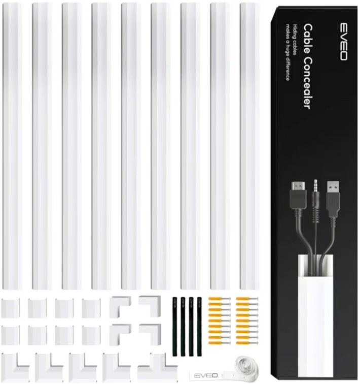 EVEO Cable Hider Wall - 153" Wall Cord Hider, Cable Concealer, Wire Covers for Cords - Wall Cable Hider and Cable Raceway for TV Cord Hider Wire Cover - 10X (L16 x W0.95 x H0.5) -