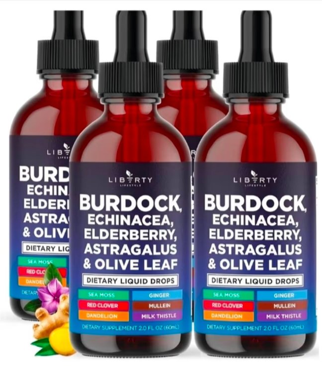 (4) Lymphatic Drainage Supplement - Burdock Lymphatic Support Drops - Burdock Root, Mullein, Echinacea, Elderberry, Dandelion, Astragalus, Milk Thistle, Red Clover - 8 oz