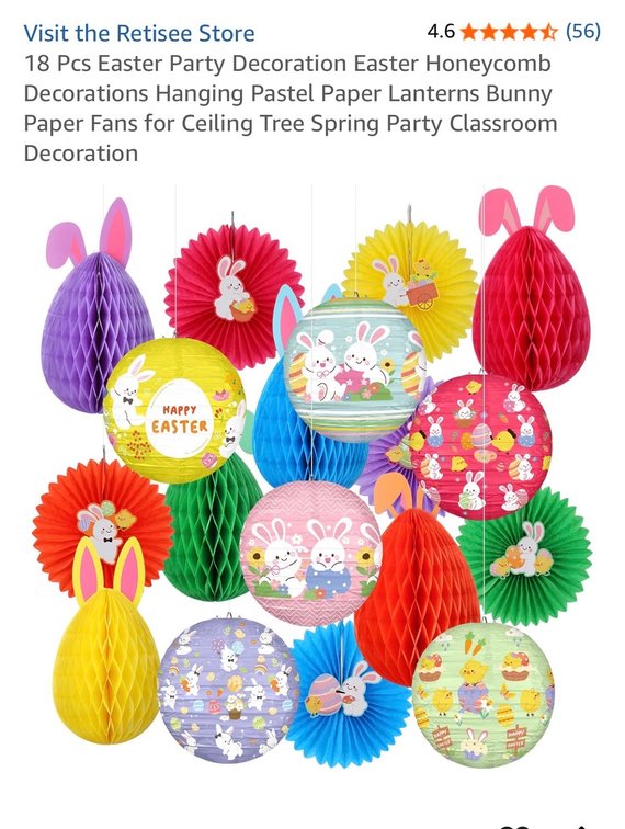 18 Pcs Easter Party Decoration Easter Honeycomb Decorations Hanging Pastel Paper Lanterns Bunny Paper Fans for Ceiling Tree Spring Party Classroom Decoration