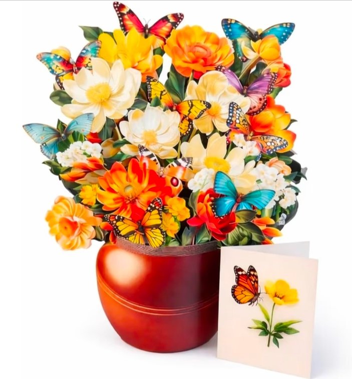 Paeone 3D Pop-Up Butterflies & Flowers Bouquet Greeting Card with Envelope, Large 12 Inch Paper Flowers, Blank Note Card, Birthday, Valentine's Day, Mother's Day, Sympathy, Thank You