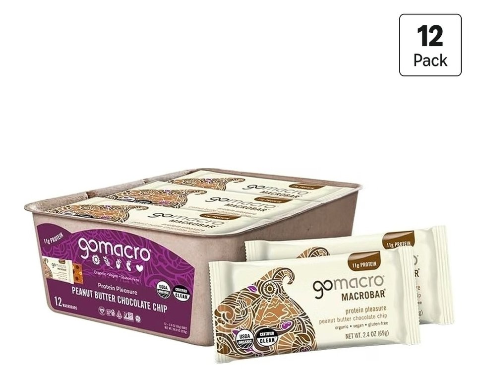 (2) Gomacro, Macrobars Power Peanut Butter Chocolate Chip Organic, 12 Count, 2.4 Ounce