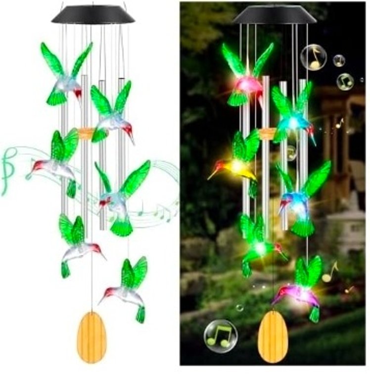 Hummingbird Wind Chimes Gift for Mom Birthday Gifts for Women Mom Butterfly Wind Chimes for Outside Gift for Grandma Solar Lights Garden Outdoor House Patio Décor