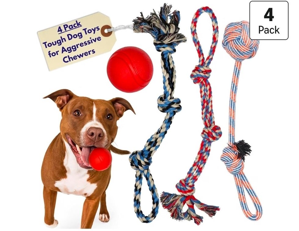 XL Dog Rope Toys for Aggressive CHEWERS - Large Dog Ball for Large and Medium Dogs - Benefits Non-Profit Dog Rescue - Large Floss Rope for Dogs Dental Health - 100% Cotton Rope Toy for Large Dogs