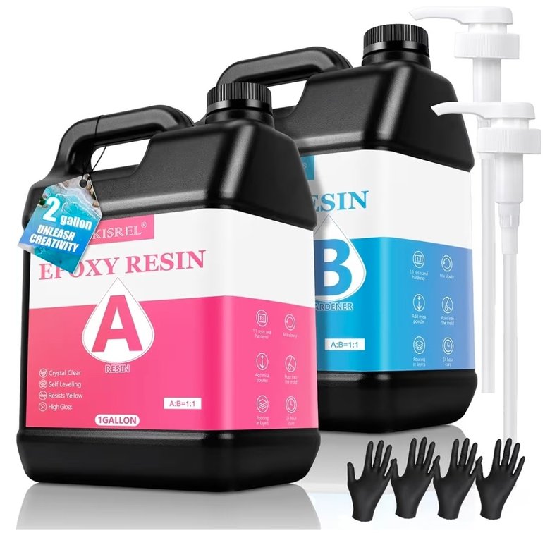 KISREL Epoxy Resin 2Gallon - Crystal Clear Epoxy Resin Kit - No Yellowing No Bubble Art Resin Casting Resin for Art Crafts, Jewelry Making, Wood & Resin Molds(1 Gallon x 2)