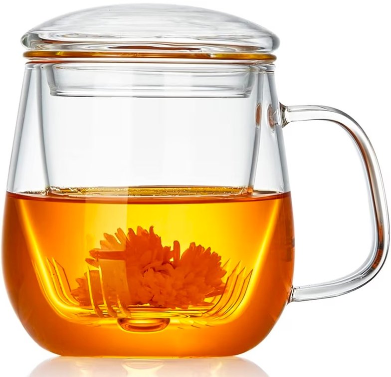 Glass Tea Cup with Infuser and Lid, 17.6oz/520ml Large Borosilicate Teacup,Tea Glass, Clear Mug for Loose Leaf Tea, Blooming Tea, Microwave & Dishwasher Safe - Tea Maker Gift for Birthday.