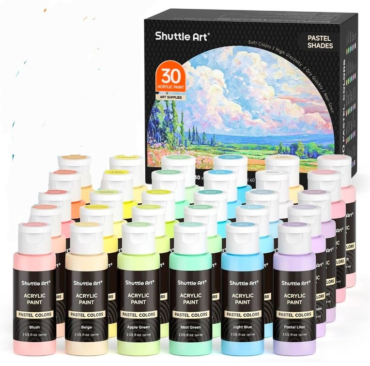 Pastel Acrylic Paint Set, 30 Colors, 60ml/2oz Bottles, High Viscosity, Water-proof