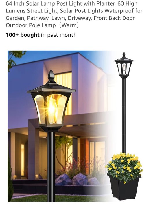 64 Inch Solar Lamp Post Light with Planter, 60 High Lumens Street Light, Solar Post Lights Waterproof for Garden, Pathway, Lawn, Driveway, Front Back Door Outdoor Pole Lamp（Warm）