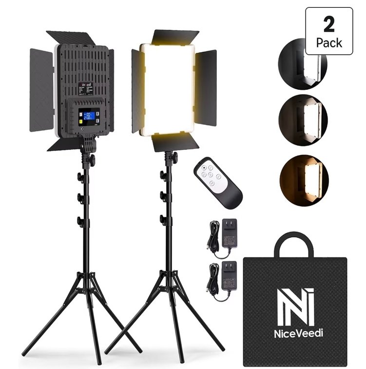NiceVeedi 2-Pack Photography Lighting Kit, 36W Bi-Color Studio Lights 2700-6500K CRI 95+, Dimmable LED Video Light Kit with Remote Control & 72” Tripod Stand, Lighting for Video Recording/Photography