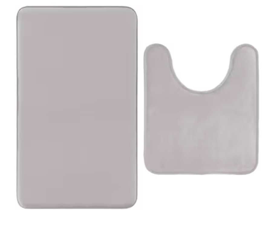 GORILLA GRIP Bath Mat, 24x17, Soft Gray and Toilet Rug, U-Shape 22x19x15, Soft Gray Bundle