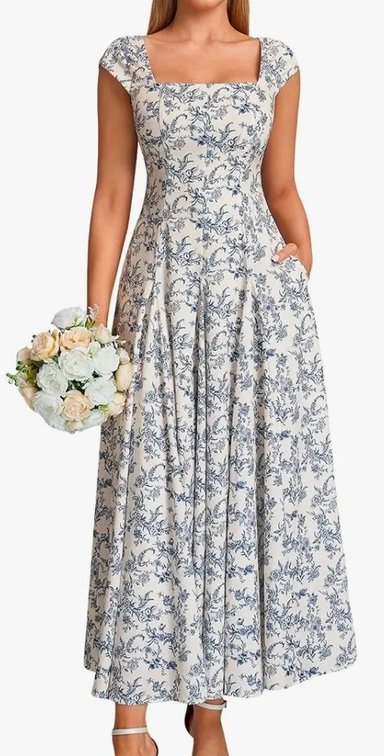 Women's XL Corset Wedding Guest Midi Dresses for Women Bridal Shower Dress Women's Summer Spring Cap Sleeve Square Neck Lace Up A Line Formal Tea Party Maxi Cocktai Dresses with Pockets