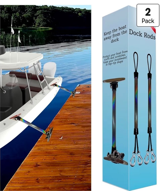 22" Heavy Duty Dock Defender Rods for Boat Docking, Boat Tie Downs Gadgets Accessories with Stainless Steel Hooks Gifts for Ship Owner