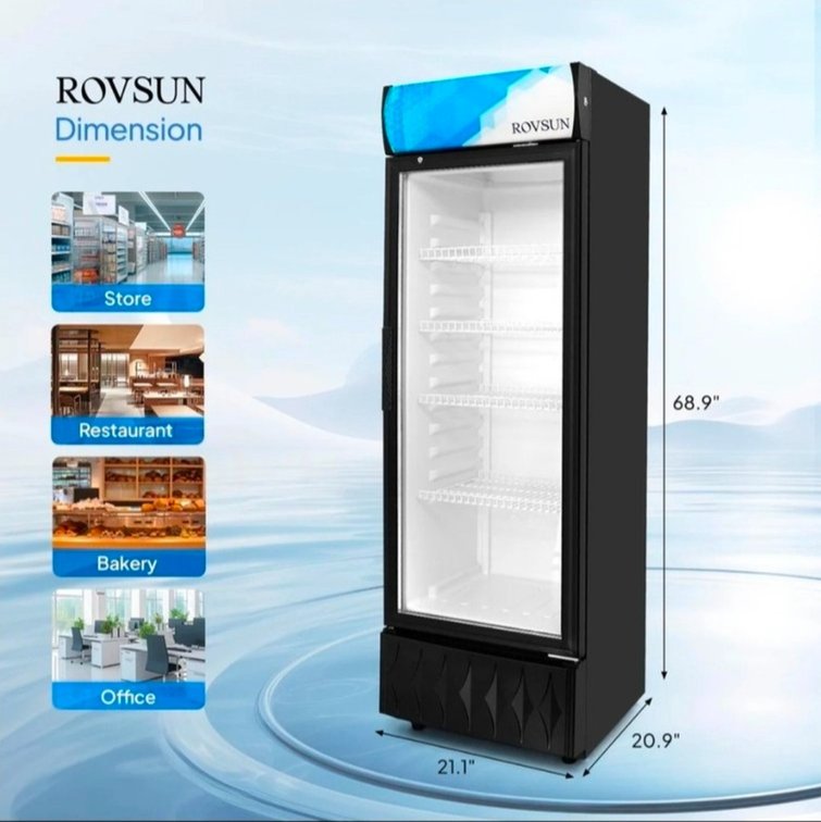 ROVSUN 21" 8 Cu.Ft. Black Glass Door Merchandising Refrigerator