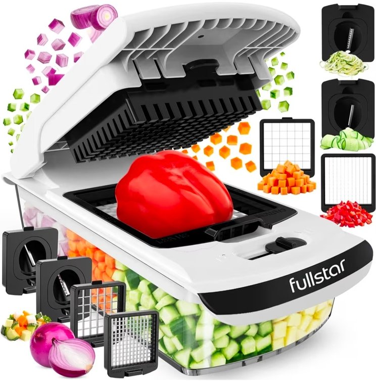 Fullstar Pro Original Vegetable Chopper - Chopper and Spiralizer - Food Chopper with Container, Fruit Cutter, Onion Dicer - All-in-One Prep Tool - Kitchen Gadgets and Gifts (4 in 1, White)