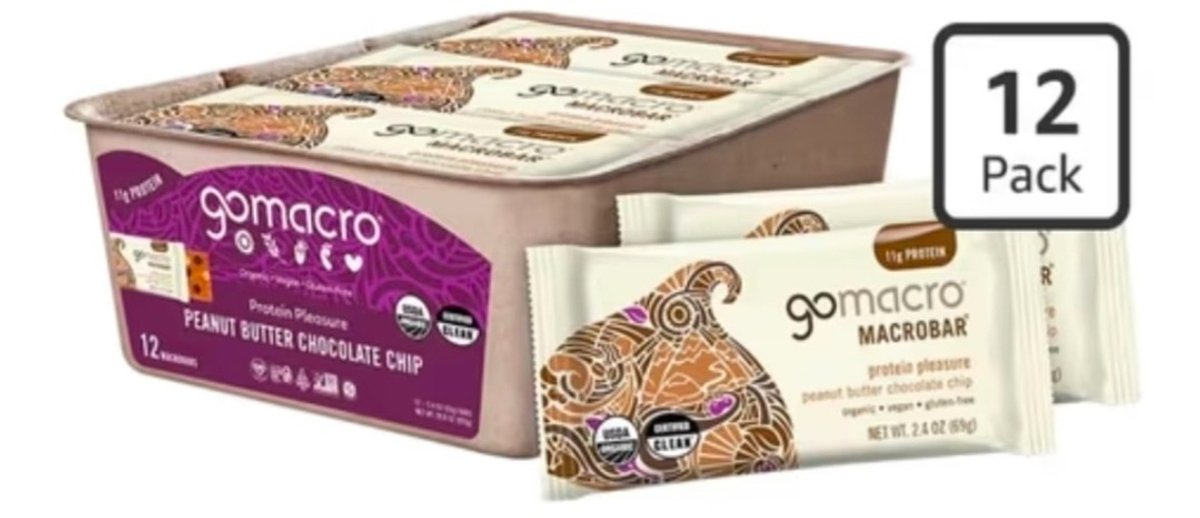 Gomacro, Macrobars Power Peanut Butter Chocolate Chip Organic, 12 Count, 2.4 Ounce