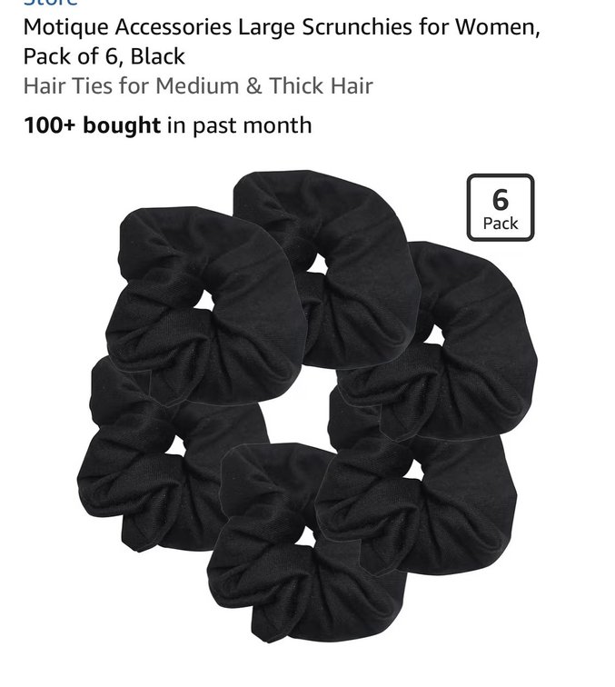 Motique Accessories Large Scrunchies for Women, Pack of 6, Black