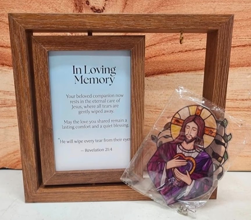 Dog Memorial Gifts for Loss of Dog - Rotating Wooden Picture Frame for 4x6 Photo - Pet Memorial Gifts - Loss of Cat Sympathy