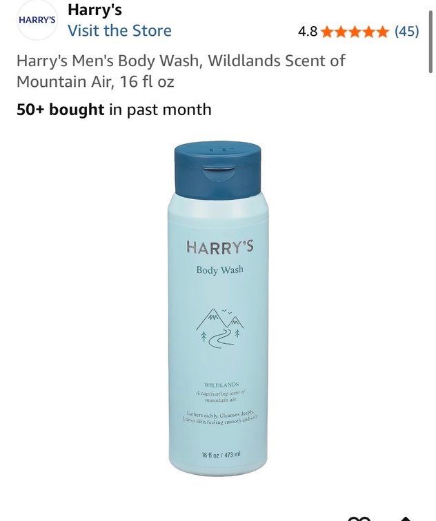 Retails $19 Harry's Men's Body Wash, Wildlands Scent of Mountain Air, 16 fl oz