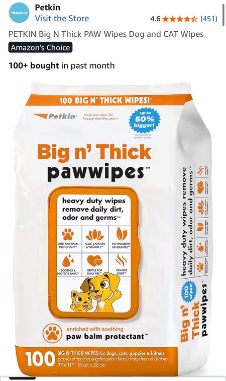 Retails $14 PETKIN Big N Thick PAW Wipes Dog and CAT Wipes