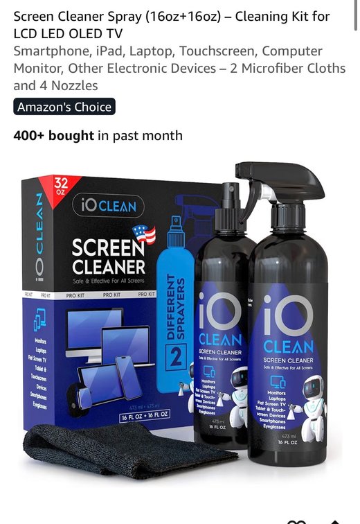 Retails $22 Screen Cleaner Spray (16oz+16oz) – Cleaning Kit for LCD LED OLED TV Smartphone, iPad, Laptop, Touchscreen, Computer Monitor, Other Electronic Devices – 2 Microfiber Cloths and 4 Nozzles