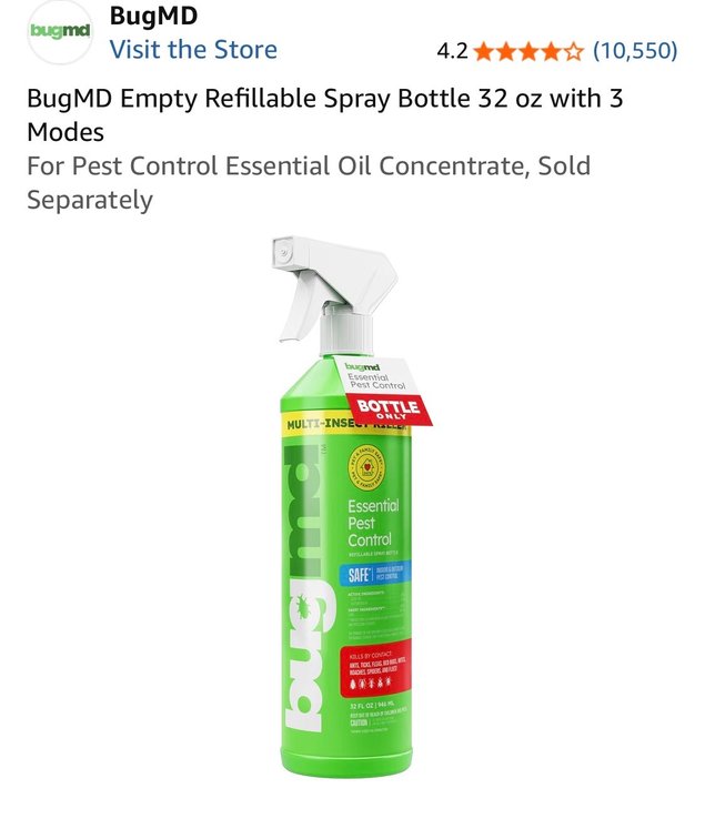 BugMD Empty Refillable Spray Bottle 32 oz with 3 Modes