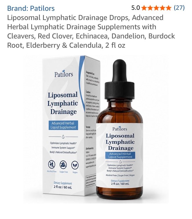 Retail $20 Liposomal Lymphatic Drainage Drops, Advanced Herbal Lymphatic Drainage Supplements with Cleavers, Red Clover, Echinacea, Dandelion, Burdock Root, Elderberry & Calendula, 2 fl oz