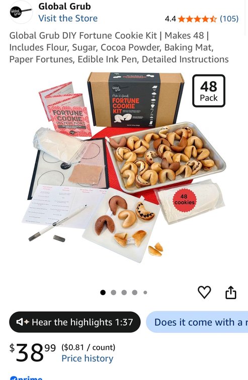 Retail $39 Global Grub DIY Fortune Cookie Kit | Makes 48 | Includes Flour, Sugar, Cocoa Powder, Baking Mat, Paper Fortunes, Edible Ink Pen,