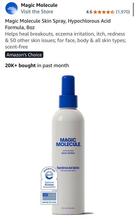 Retail $20 Magic Molecule Skin Spray, Hypochlorous Acid Formula, 8oz Helps heal breakouts, eczema irritation, itch, redness & 50 other skin issues; for face, body & all skin types; scent-free