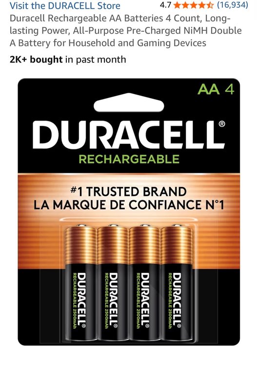 Retail $32 Duracell Rechargeable AA Batteries 4 Count, Long-lasting Power, All-Purpose Pre-Charged NiMH Double A Battery for Household and Gaming Devices